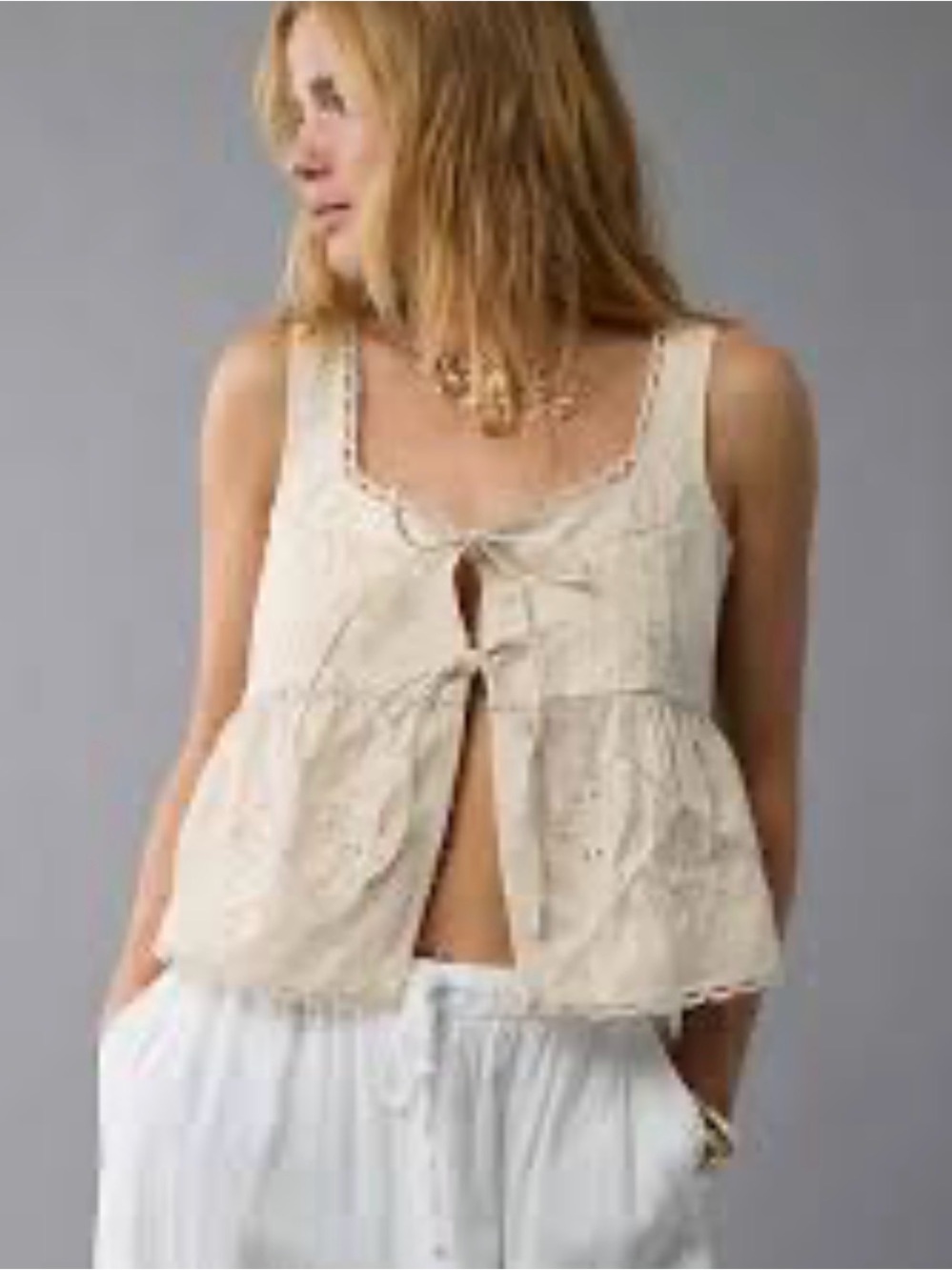 AE Tie Front Scoop Neck Flyaway Tank Size XL